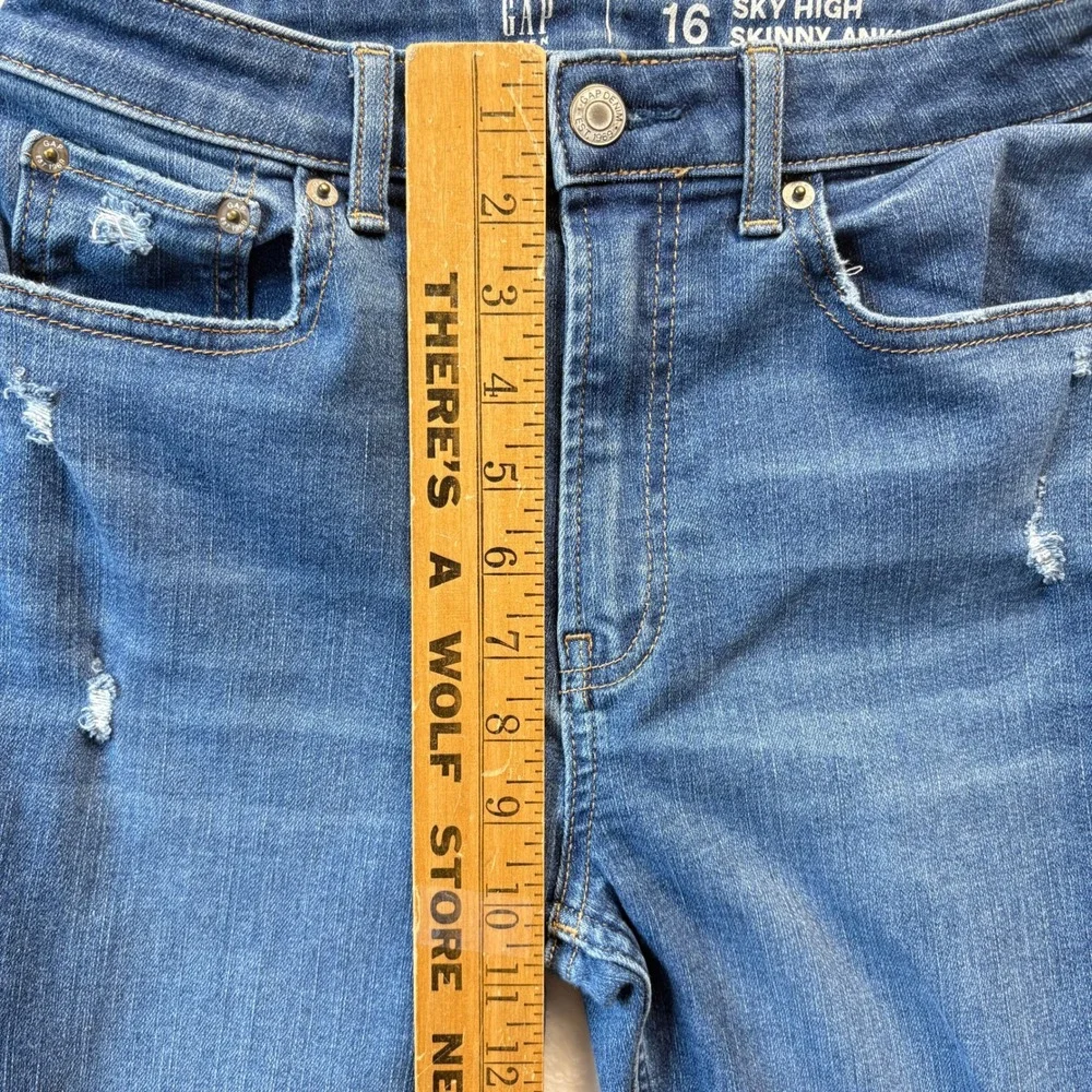 Gap Teen Jeans Girls Sz 16 Blue Sky High Skinny‎ Ankle Distressed Raw Hem Denim